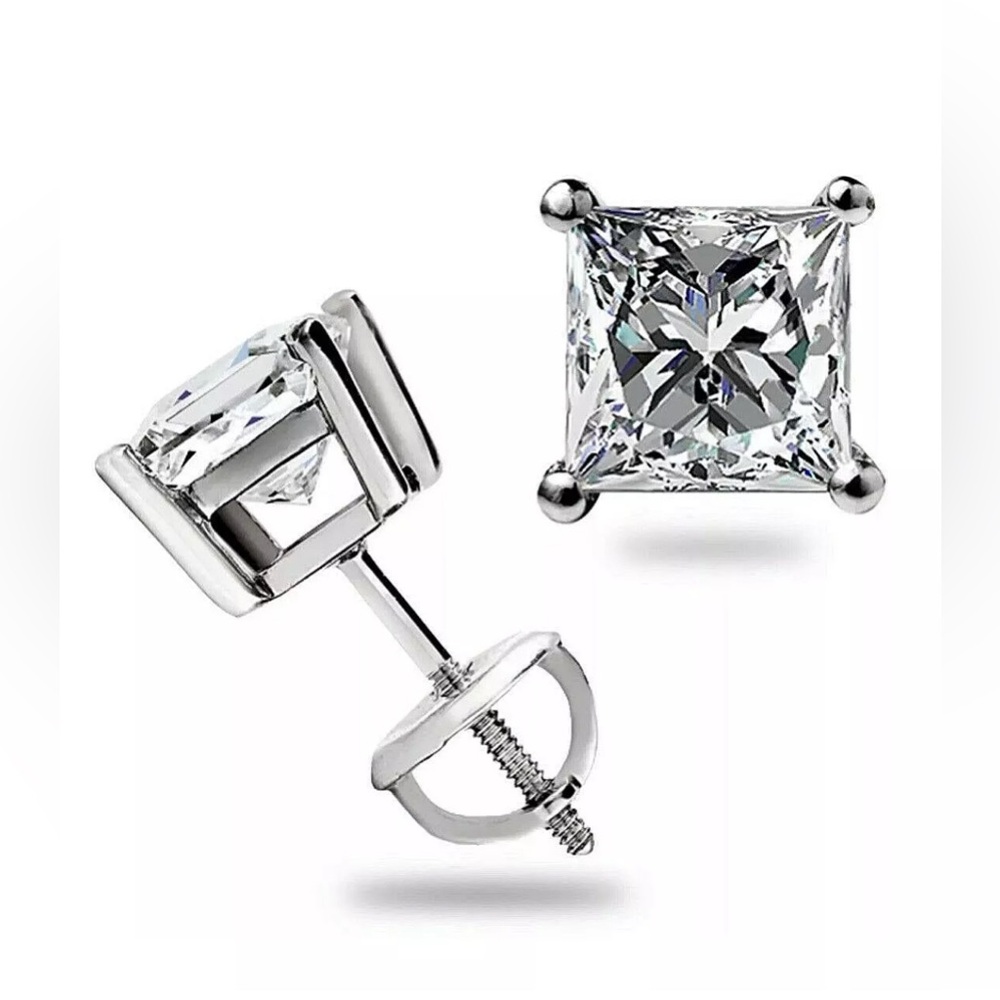 COPY - 4Ct Princess Cut VVS1/D Lab Created Studs Earrings 14k White Gold 7mm Sc…